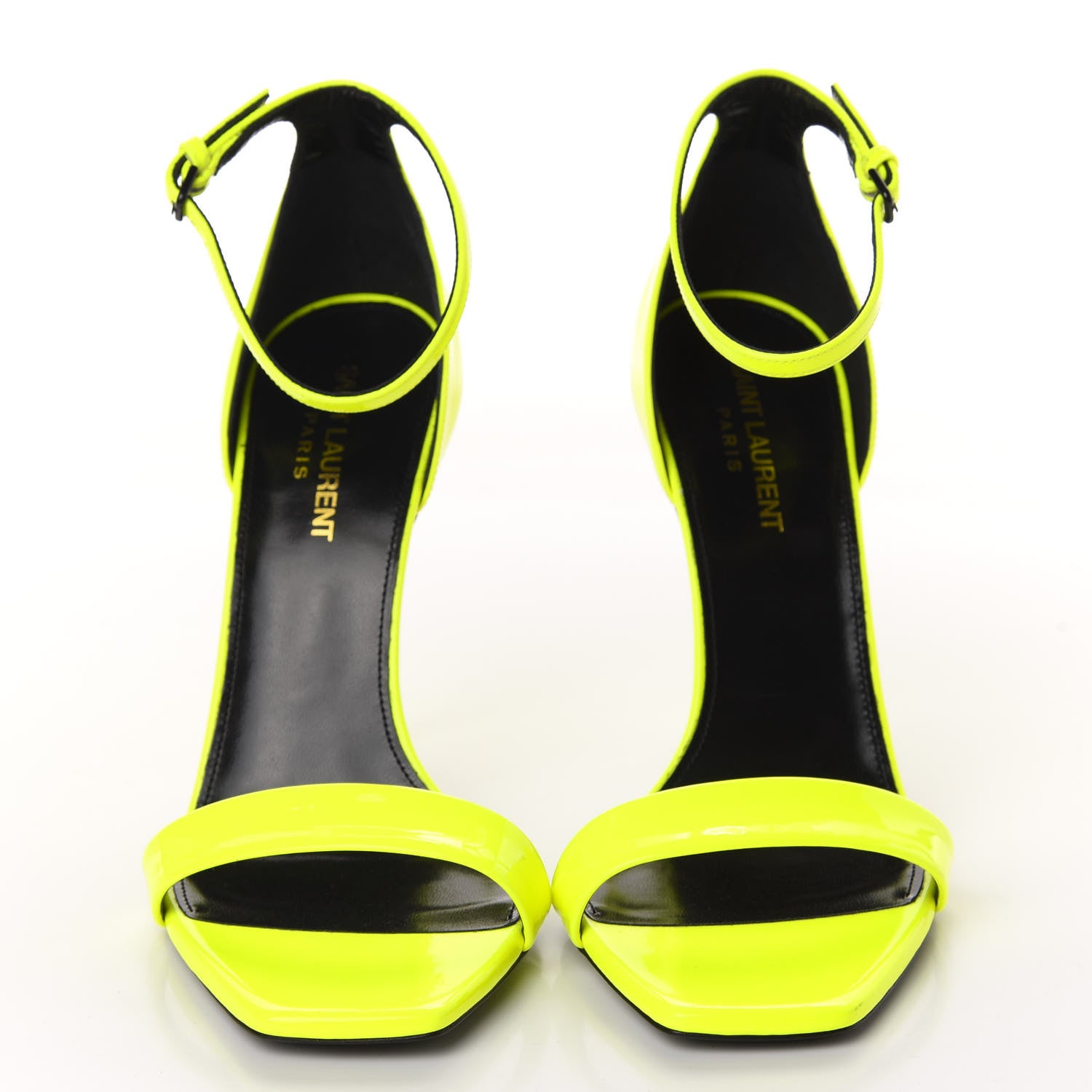 Saint Laurent Patent Calfskin Jane 105 Ankle Strap Sandals 39 Yellow Fluo 2 of 12