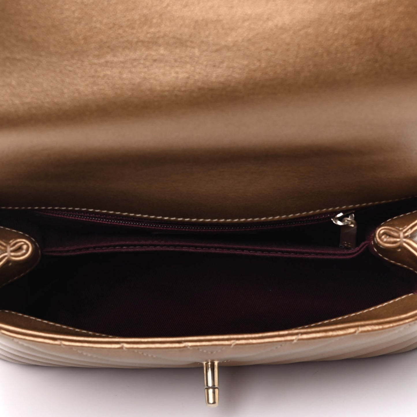 Metallic Calfskin Chevron Quilted Mini Coco Handle Flap Gold