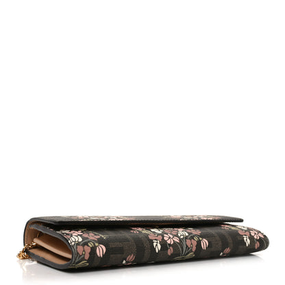 Fendi Fabric Jacquard FF 1974 Bouquet Print Continental Wallet On Chain Gold Tobacco Brown 4 of 11