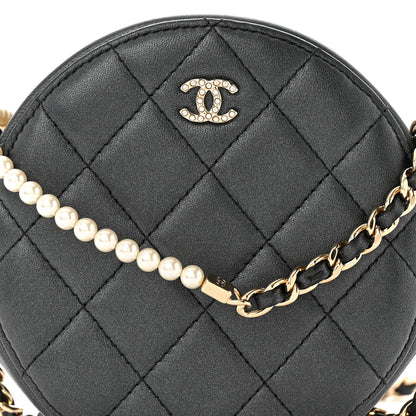 Chanel Iridescent Lambskin Quilted Pearl Round Clutch With Chain Black 8 of 10