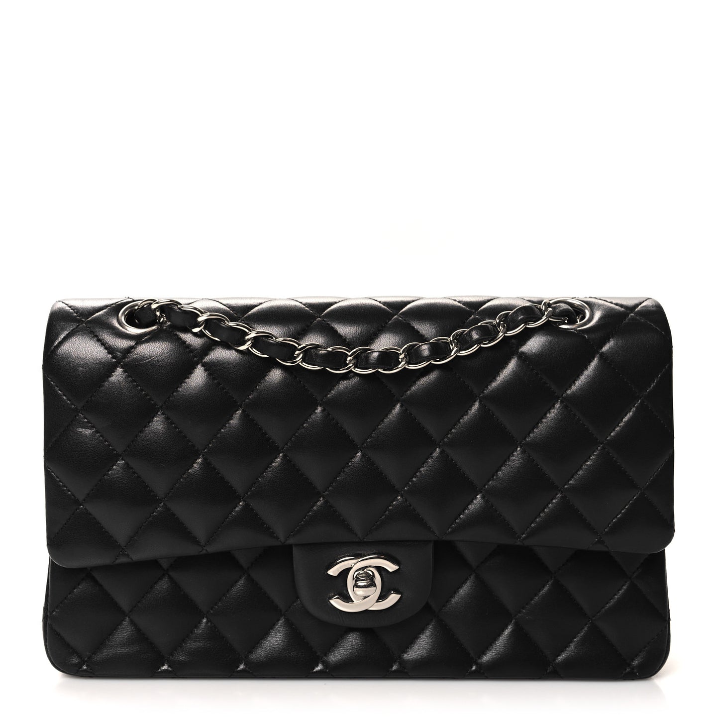 Lambskin Quilted Medium Double Flap Black