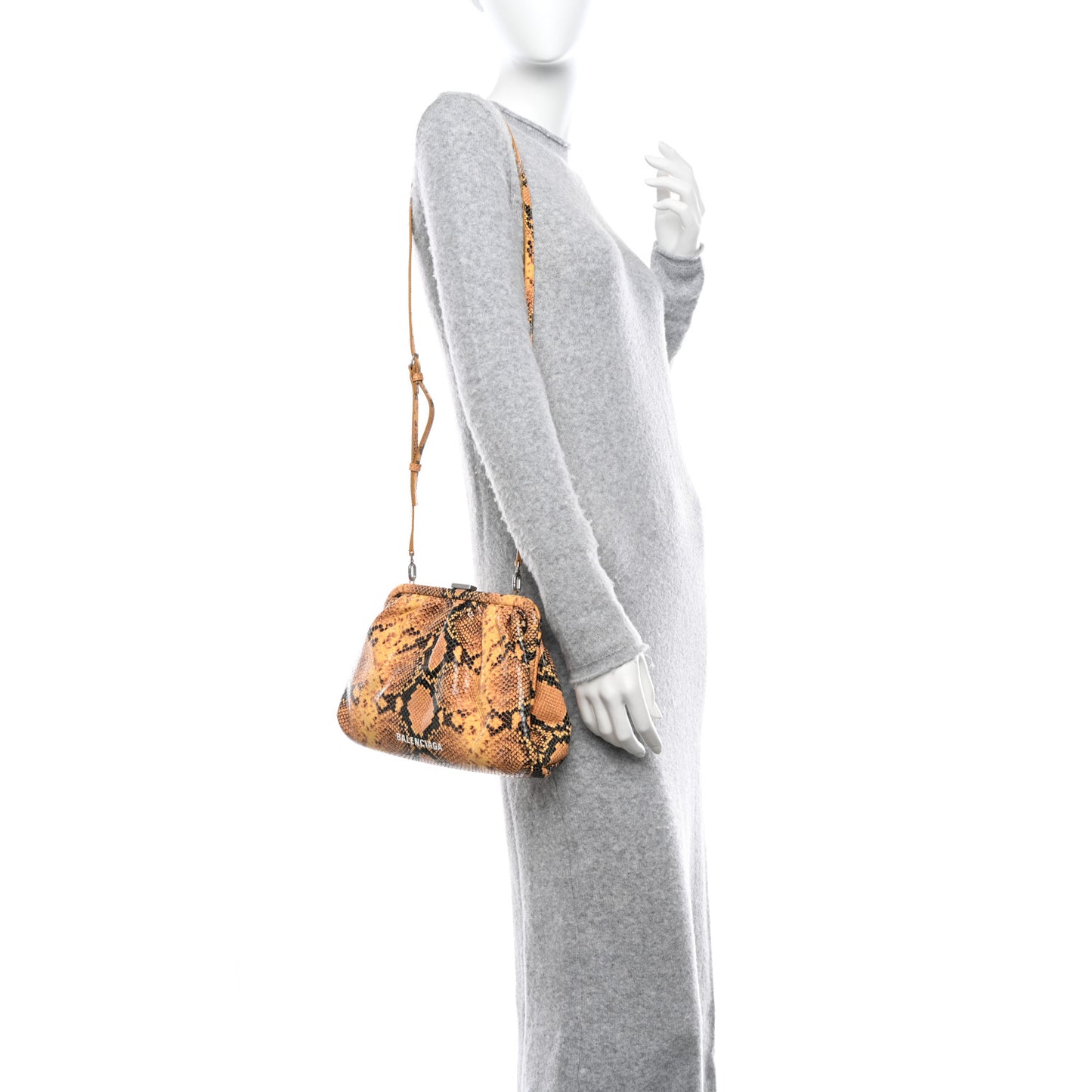 Calfskin Logo Python Effect Cloud Clutch XS Orange Black