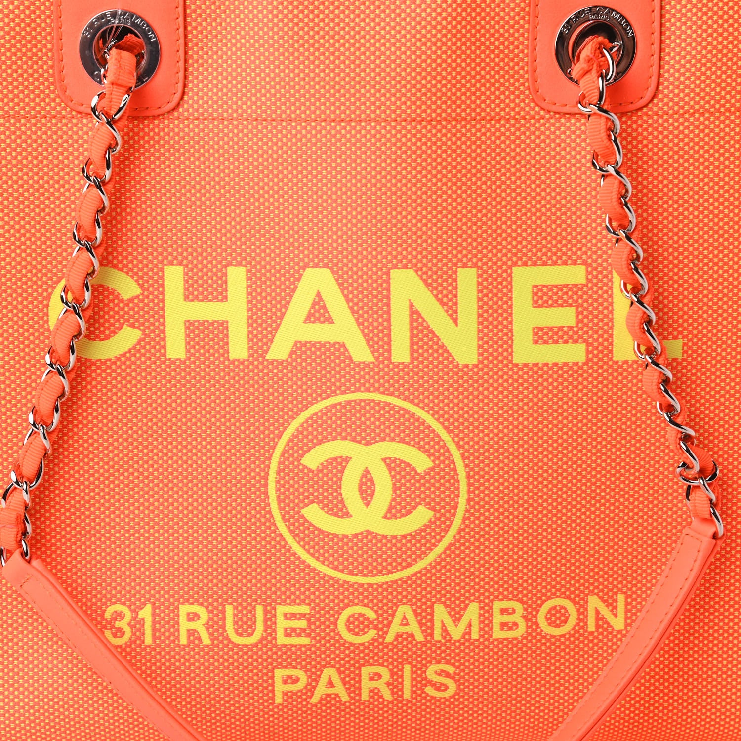 Chanel Mixed Fibers Calfskin Small Deauville Tote Orange Yellow 10 of 11