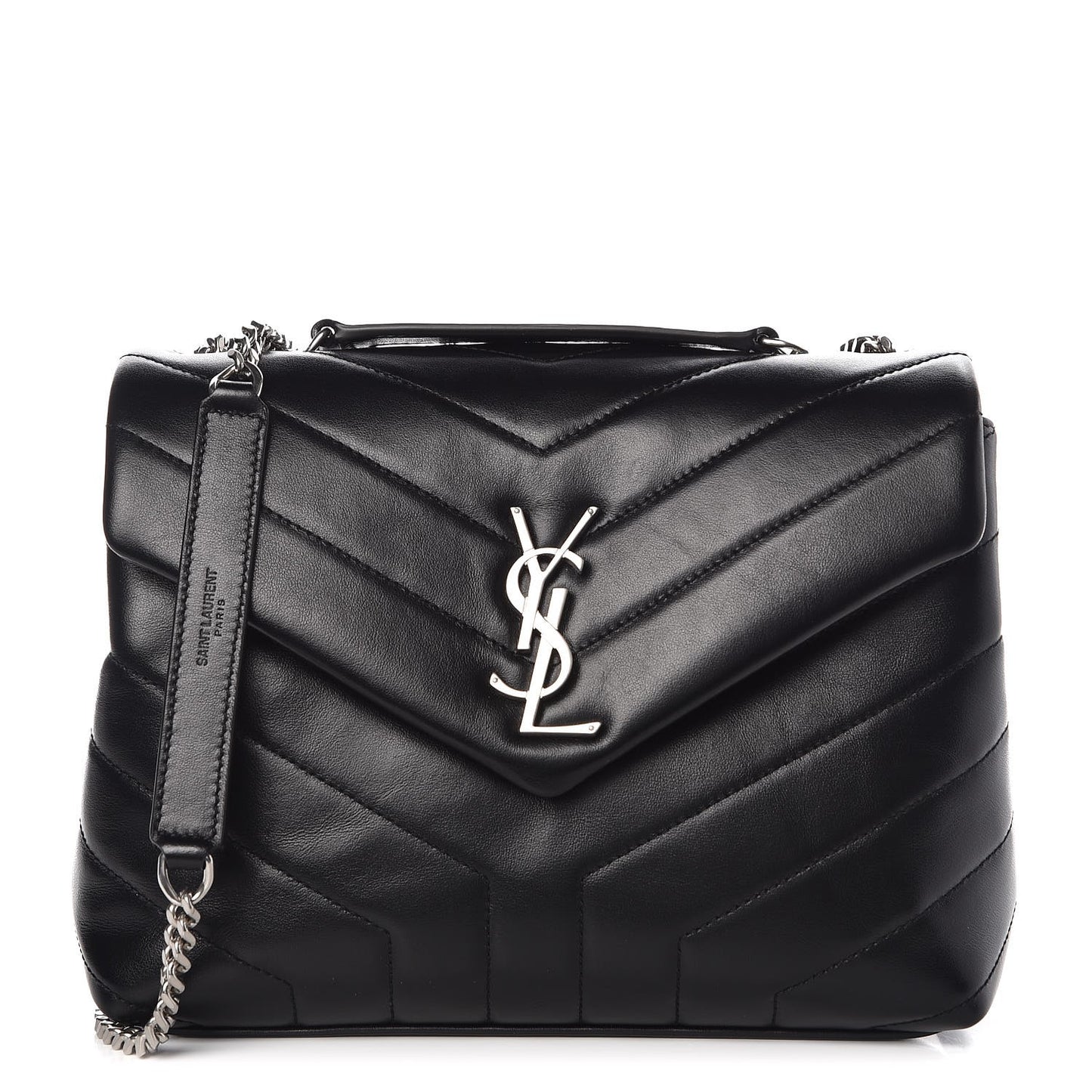 Calfskin Y Quilted Monogram Small Loulou Chain Satchel Black