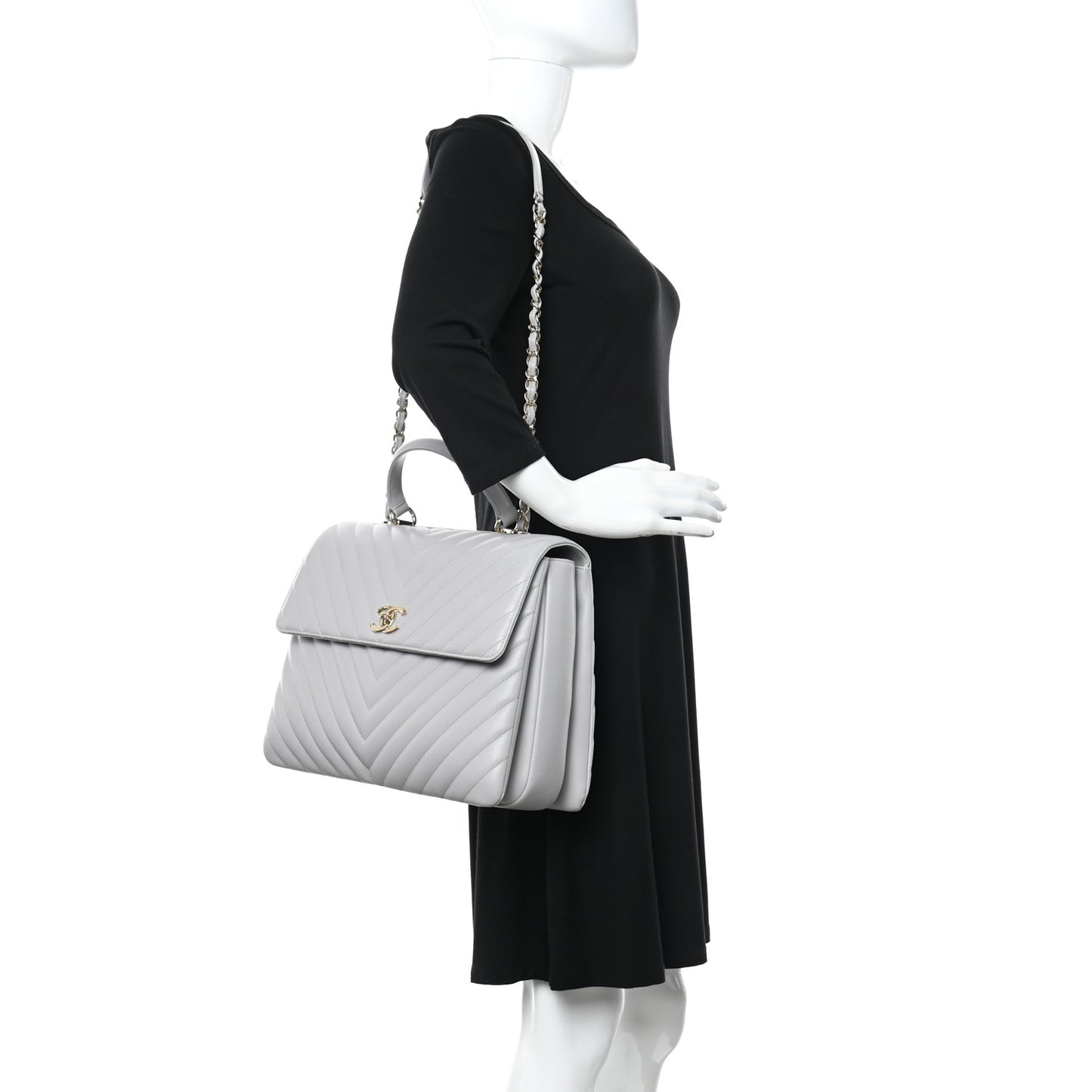 Lambskin Chevron Quilted Large Trendy CC Dual Handle Flap Bag Grey