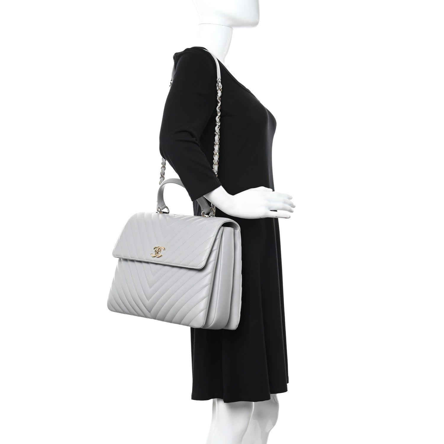 Chanel Lambskin Chevron Quilted Large Trendy CC Dual Handle Flap Bag Grey 2 of 10