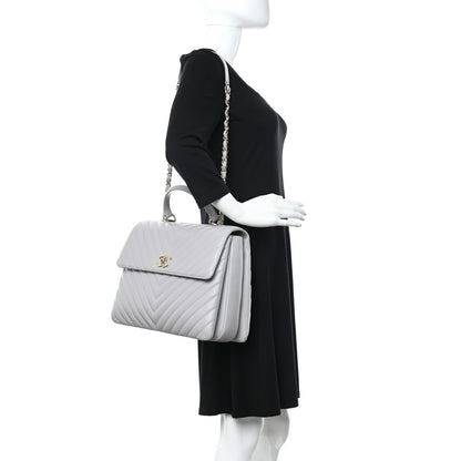 Chanel Lambskin Chevron Quilted Large Trendy CC Dual Handle Flap Bag Grey 2 of 10