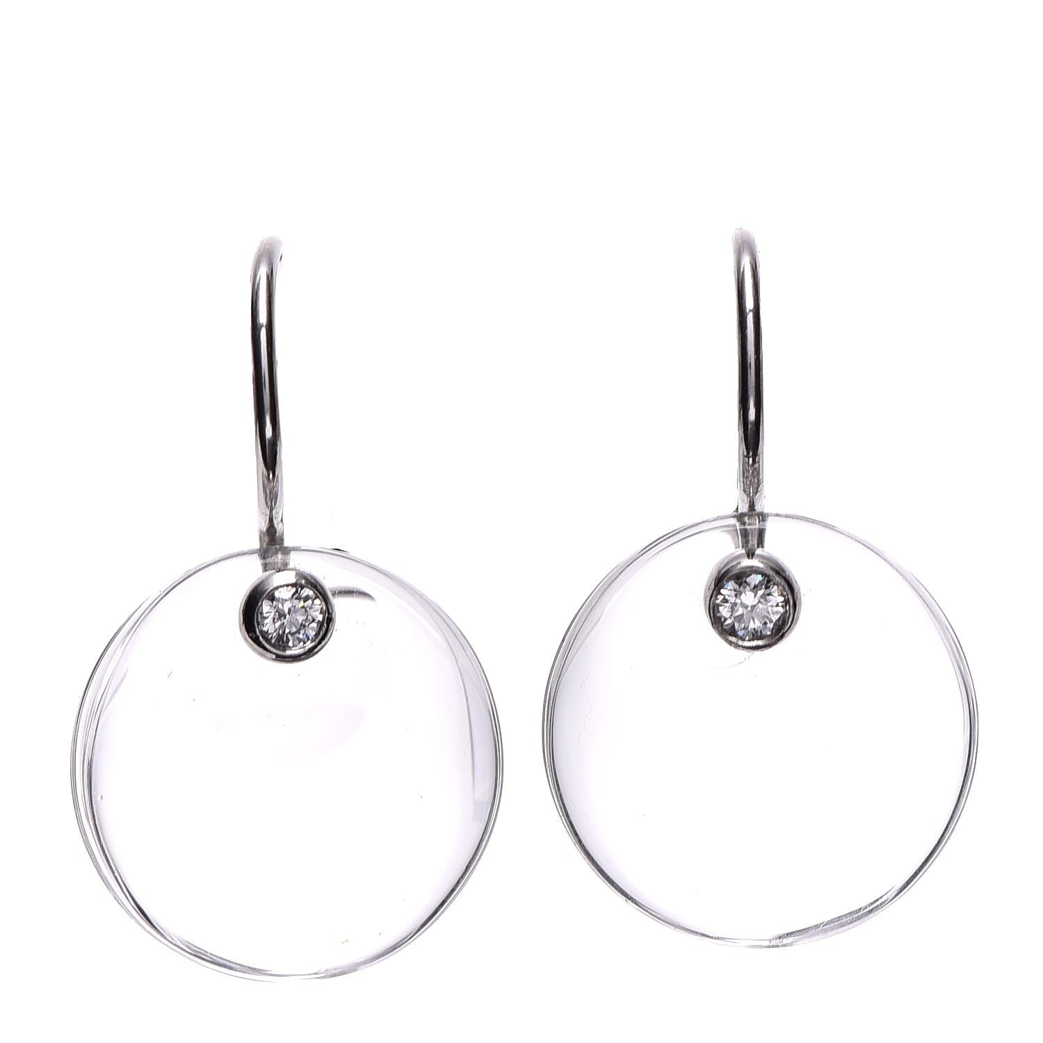 Tiffany Platinum Diamond Elsa Peretti Rock Crystal Disc Earrings 1 of 4