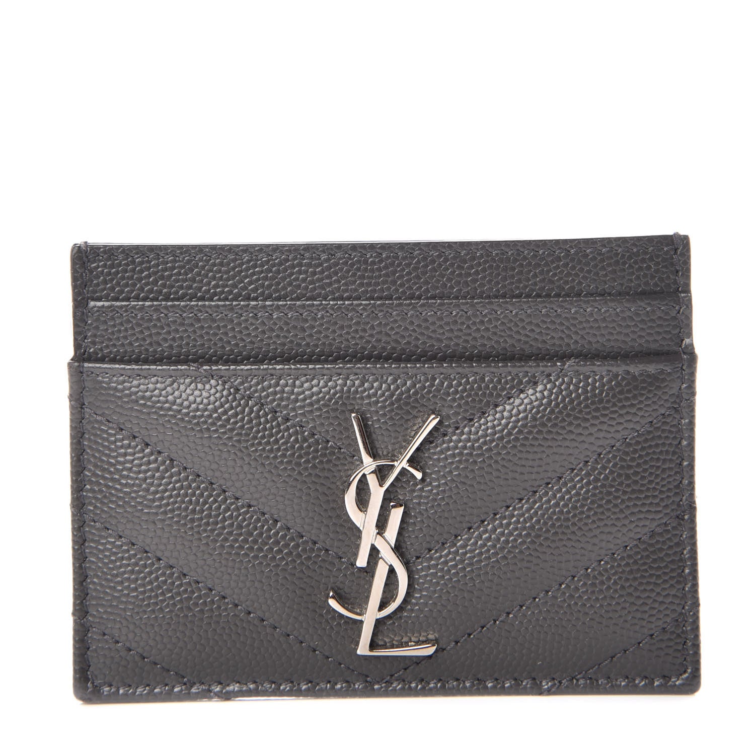 Saint Laurent Grain De Poudre Matelasse Chevron Monogram Credit Card Case Coal 1 of 7