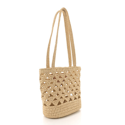 Prada Yarn Raffia Effect Crochet Embroidered Mini  Logo Tote Naturale 3 of 11