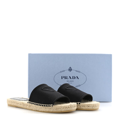 Prada Canvas Gabardine Triangle Logo Espadrilles Sandals 40 Black 10 of 10