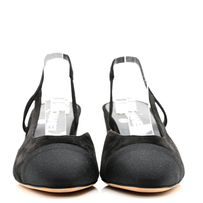 Chanel Velour Grosgrain Cap Toe CC Slingback Pumps 39 Black 2 of 13
