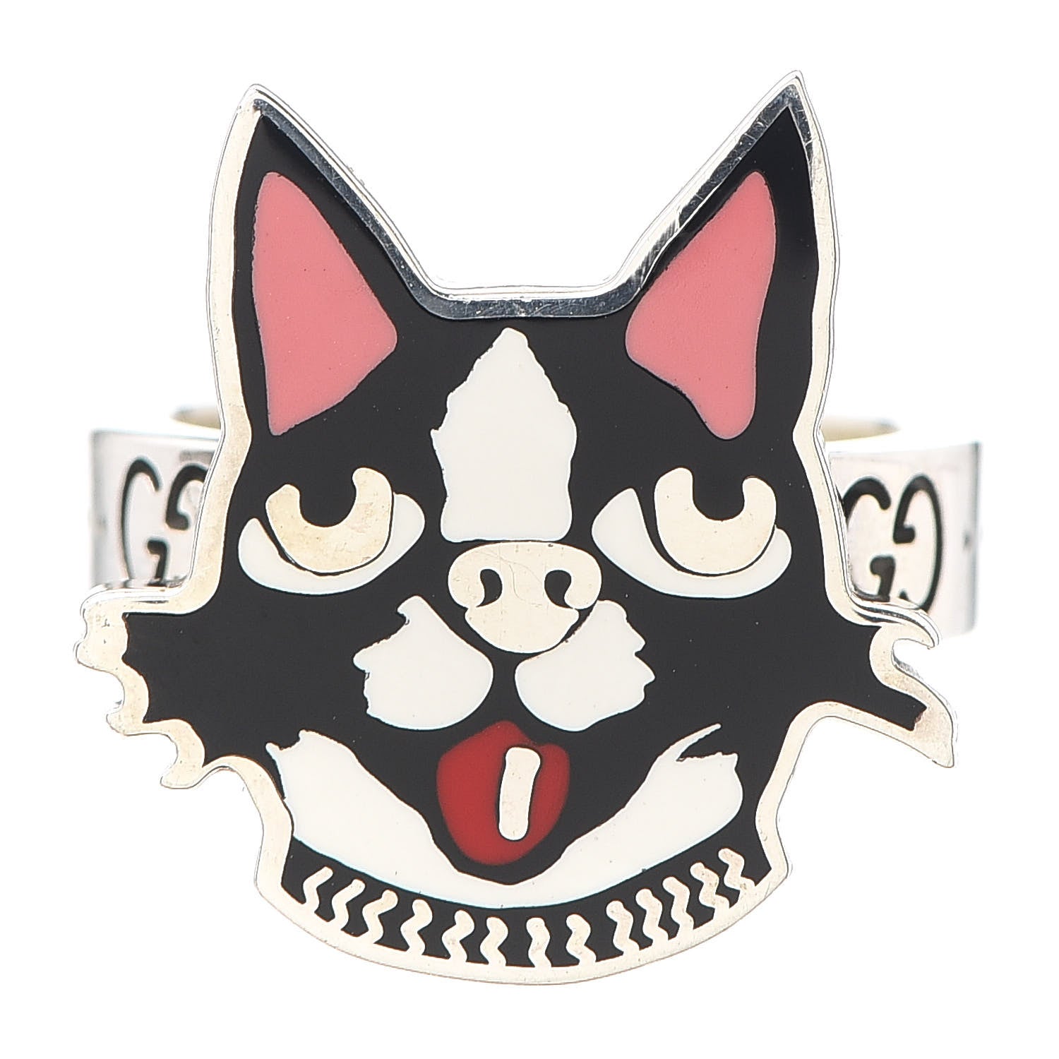 Gucci Sterling Silver Enamel Bosco Ring 55 7.25 1 of 4