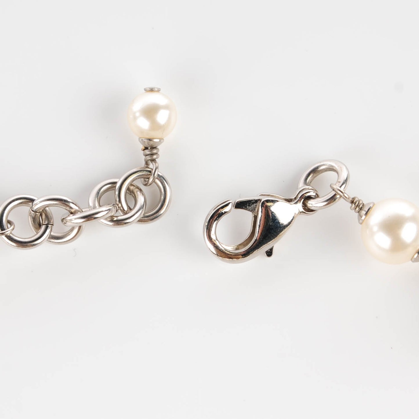 Crystal Pearl CC Long Necklace Silver