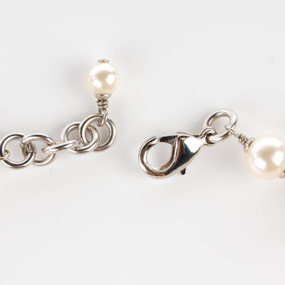 Chanel Crystal Pearl CC Long Necklace Silver 6 of 7