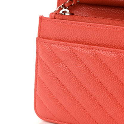 Chanel Caviar Chevron Quilted Wallet On Chain WOC Coral 11 of 14