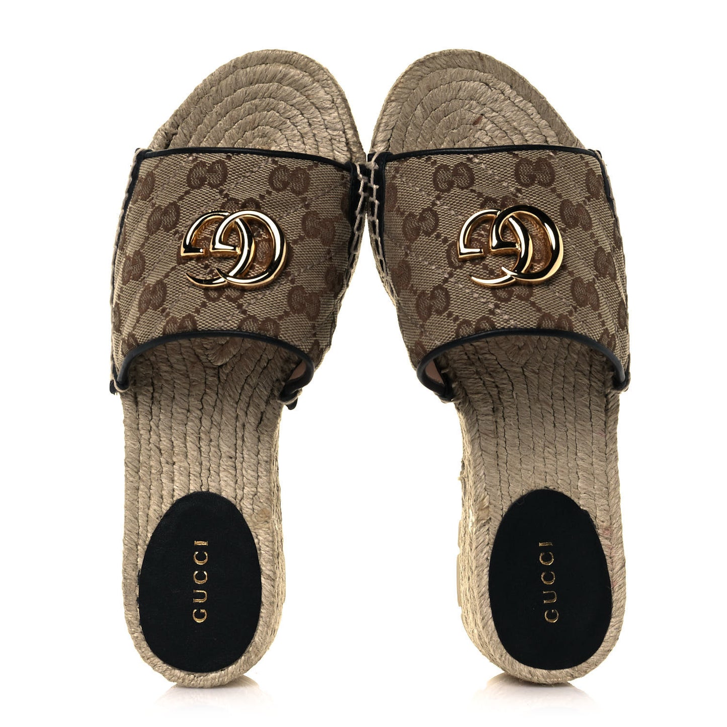 Monogram Matelasse Diagonal GG Marmont Platform Espadrille Slide Sandals 36 Beige Ebony Black