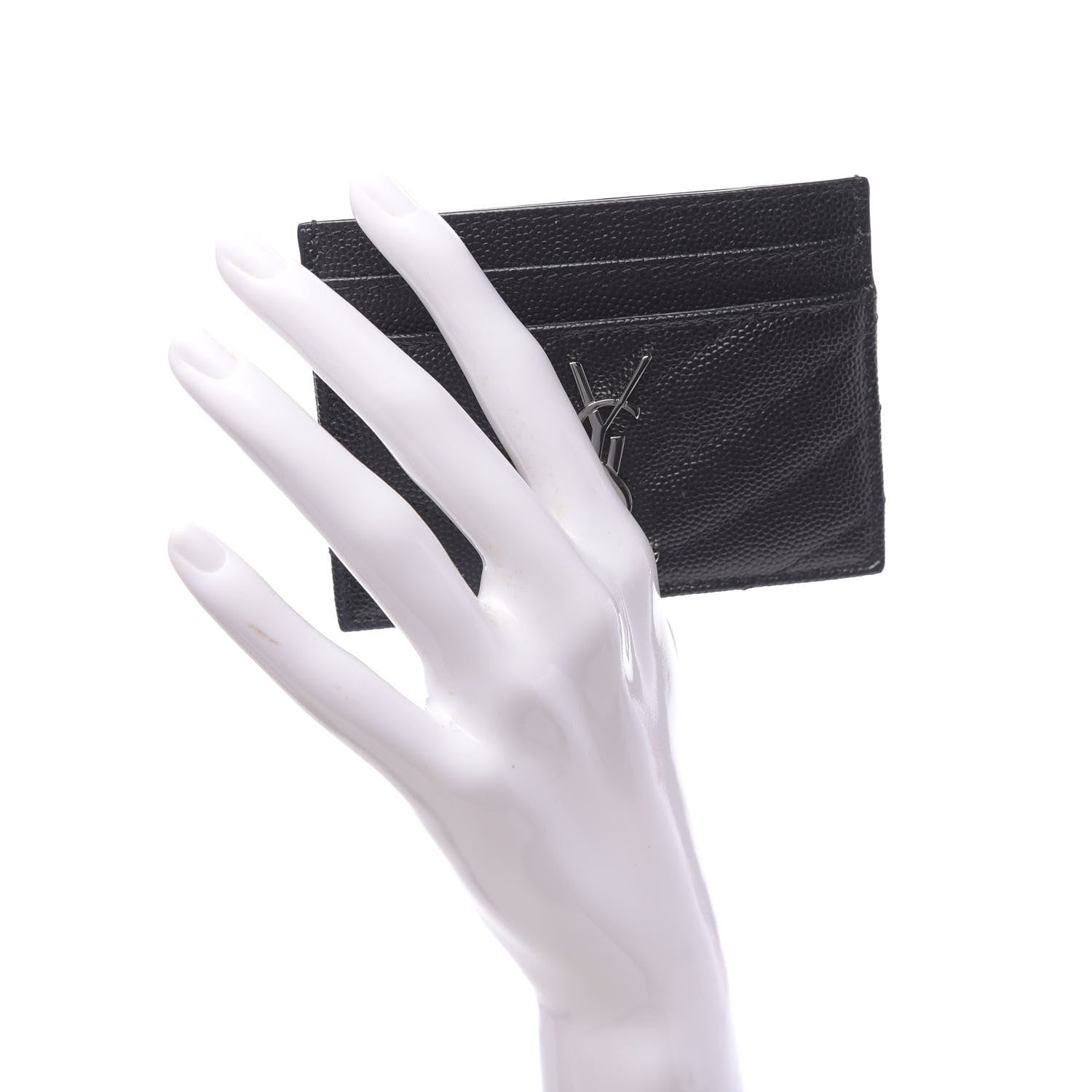 Saint Laurent Grain De Poudre Matelasse Chevron Monogram Credit Card Case Black 2 of 8