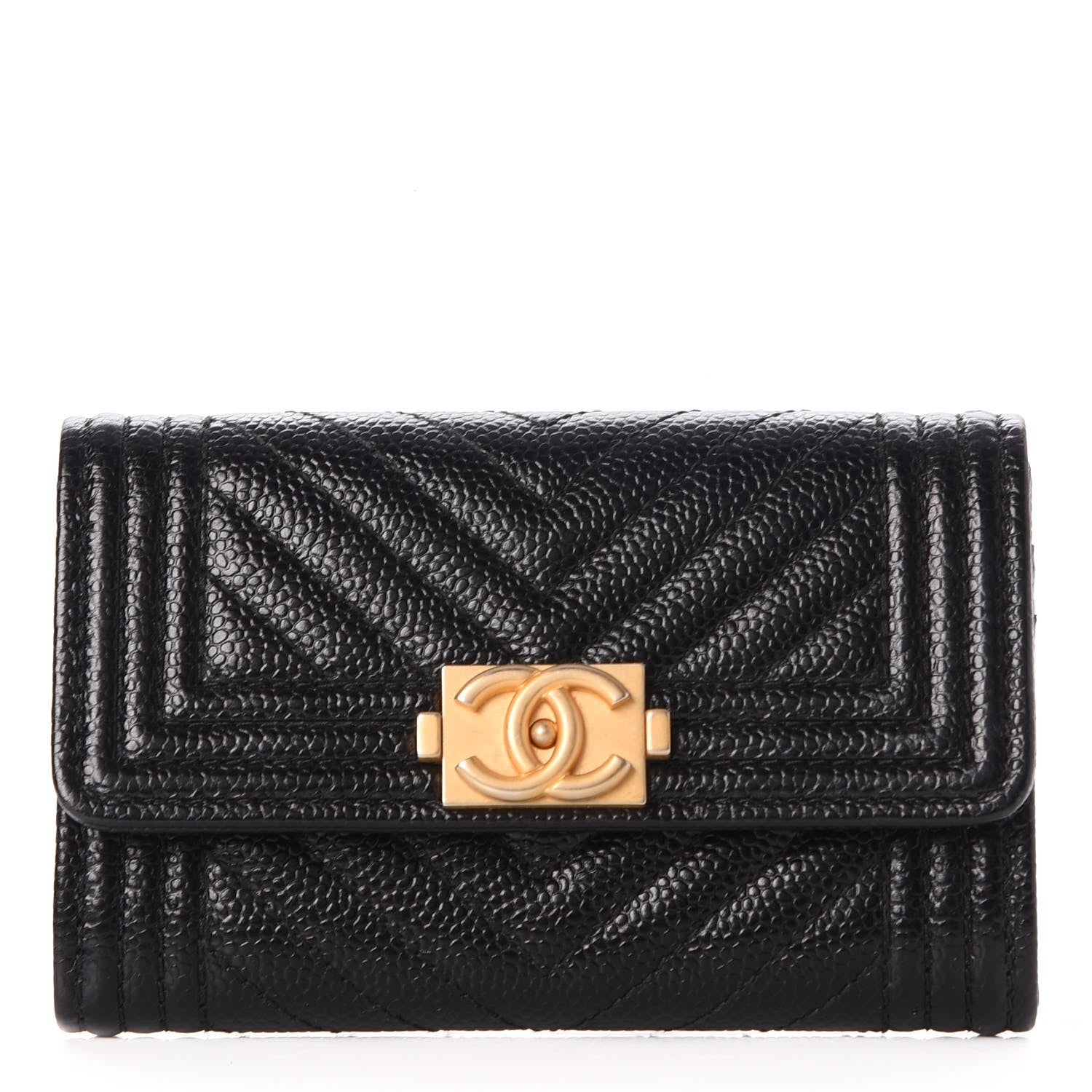 Chanel Caviar Chevron Quilted Boy Card Holder Wallet Black 1 of 9