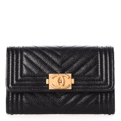 Chanel Caviar Chevron Quilted Boy Card Holder Wallet Black 1 of 9