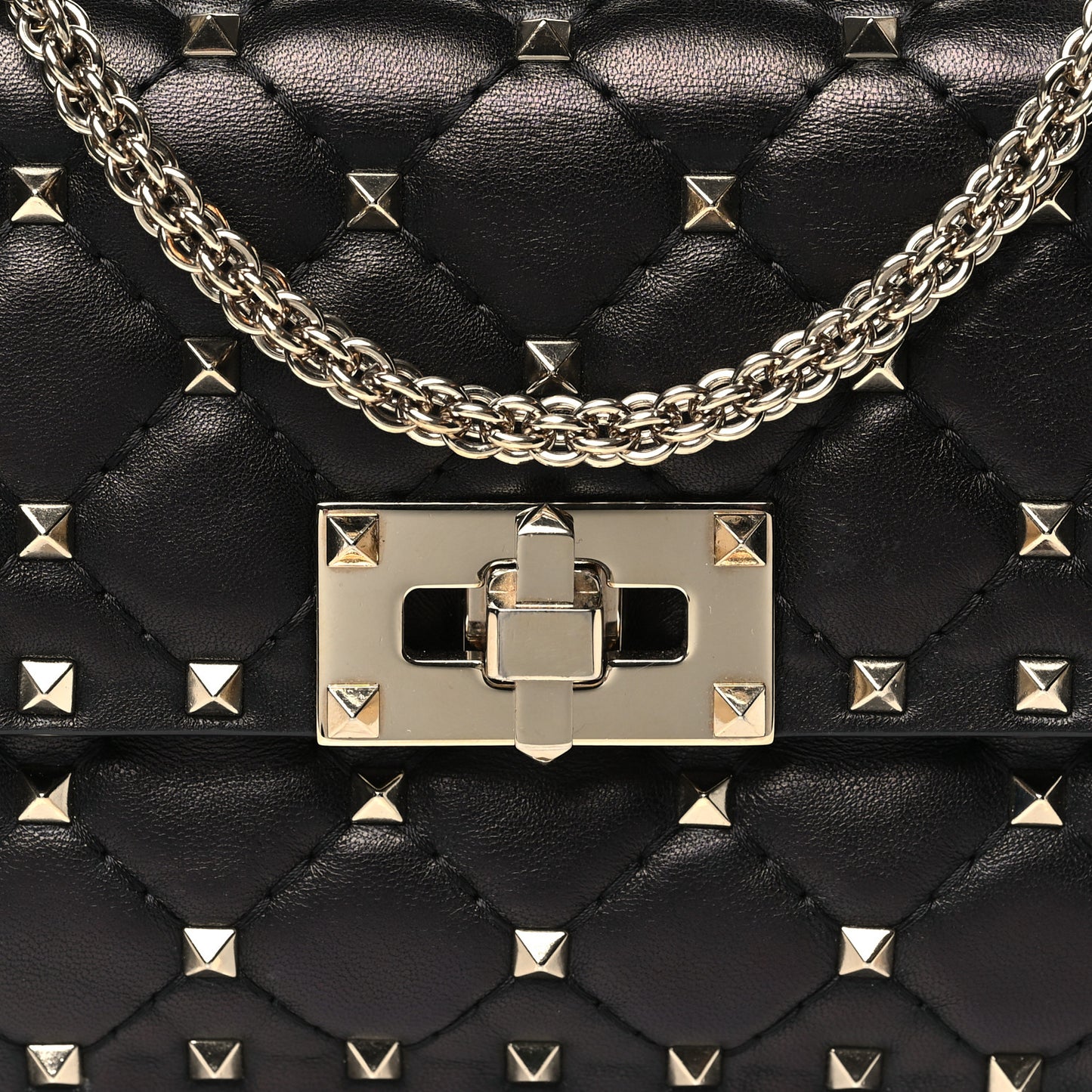 Lambskin Small Rockstud Spike Shoulder Bag Black
