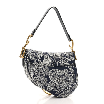 Christian Dior Canvas Reverse Embroidered Toile De Jouy Saddle Bag Blue 3 of 10