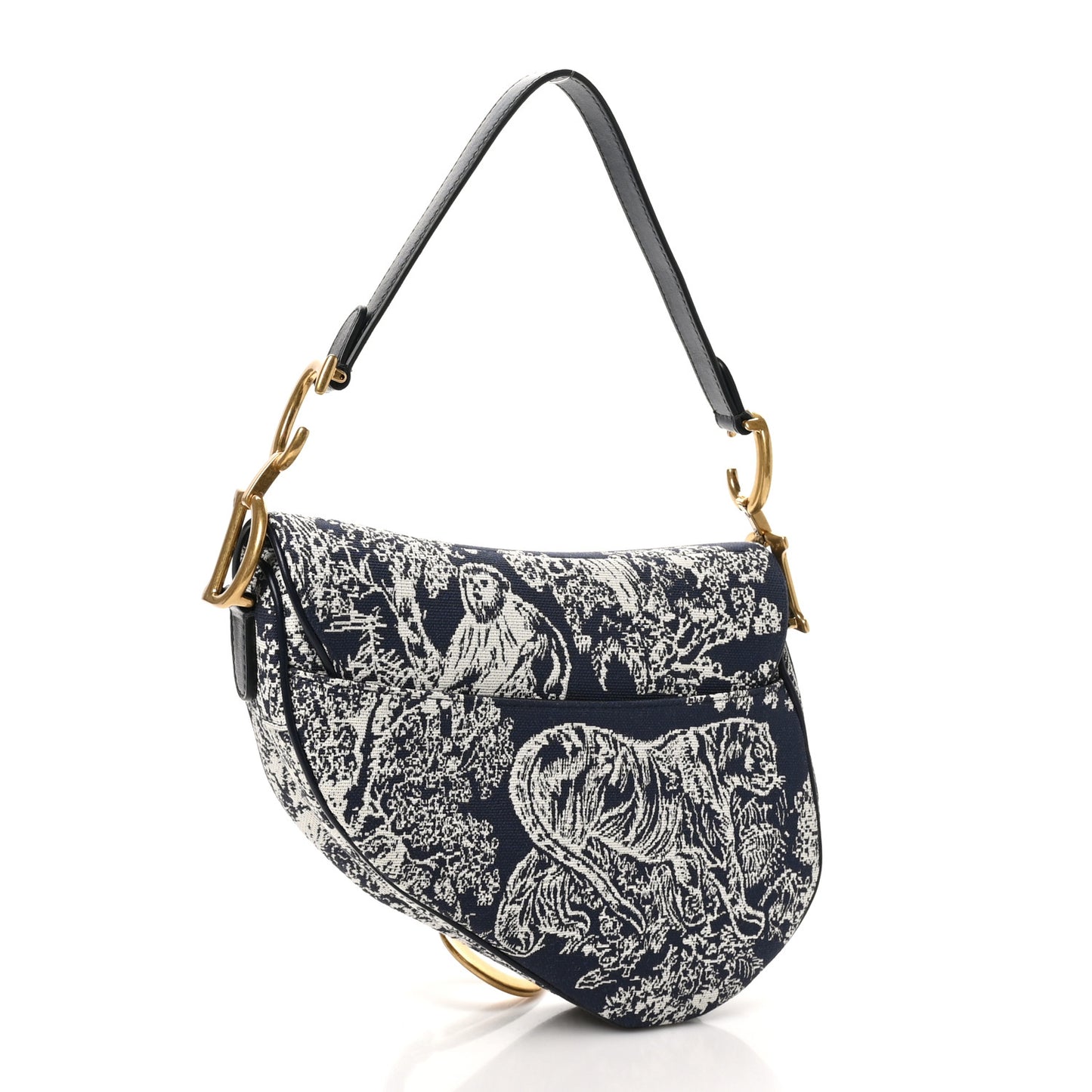 Canvas Reverse Embroidered Toile De Jouy Saddle Bag Blue