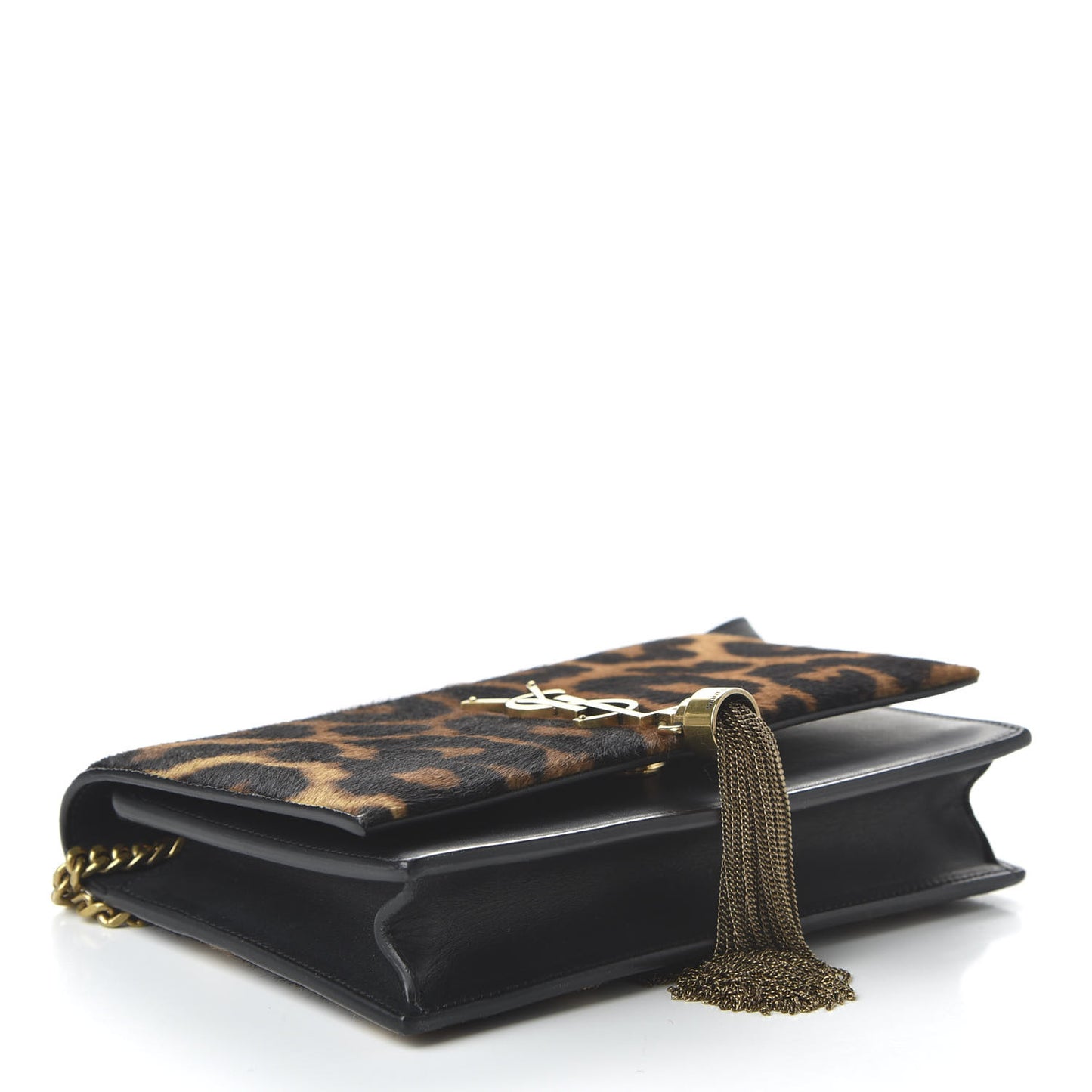 Pony Hair Leopard Print Classic Monogram Kate Tassel Chain Wallet Black