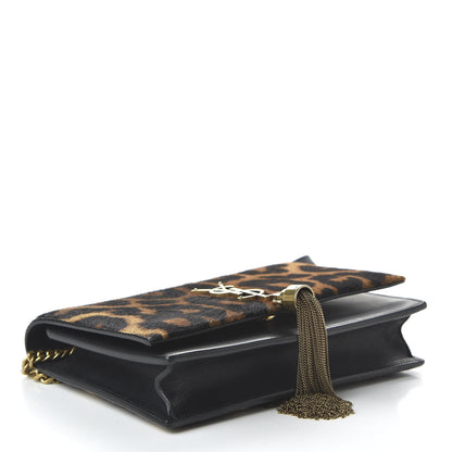 Saint Laurent Pony Hair Leopard Print Classic Monogram Kate Tassel Chain Wallet Black 4 of 9