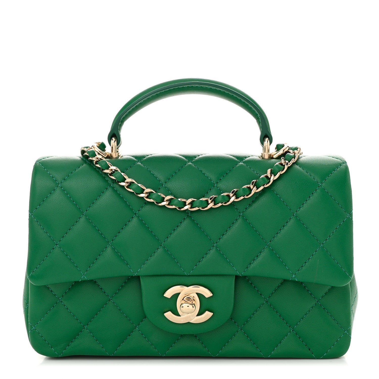 Chanel Lambskin Quilted Mini Top Handle Rectangular Flap Green 1 of 10