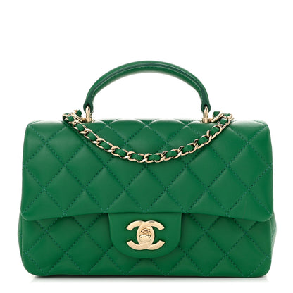 Chanel Lambskin Quilted Mini Top Handle Rectangular Flap Green 1 of 10