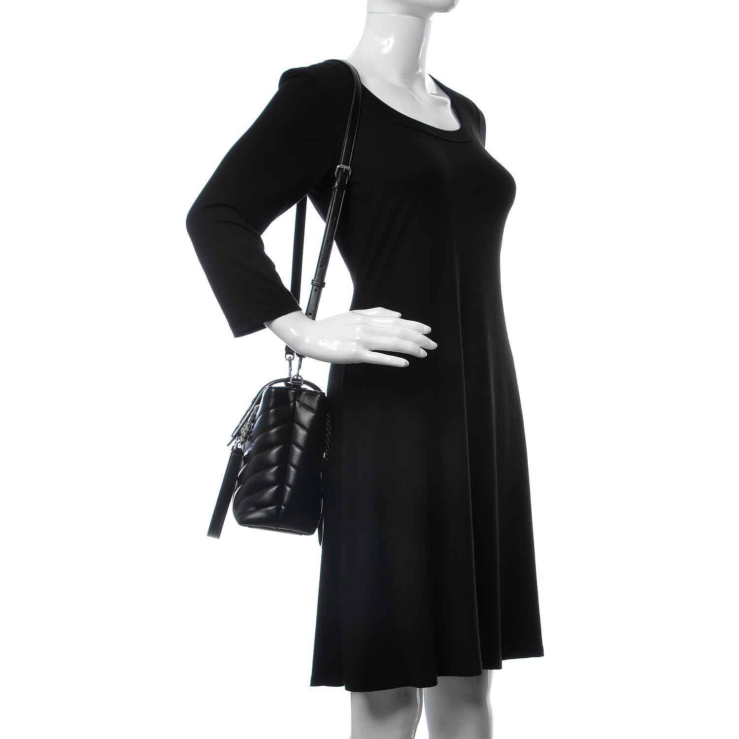 Saint Laurent Calfskin Y Quilted Monogram Small Loulou Shopper Black 3 of 8