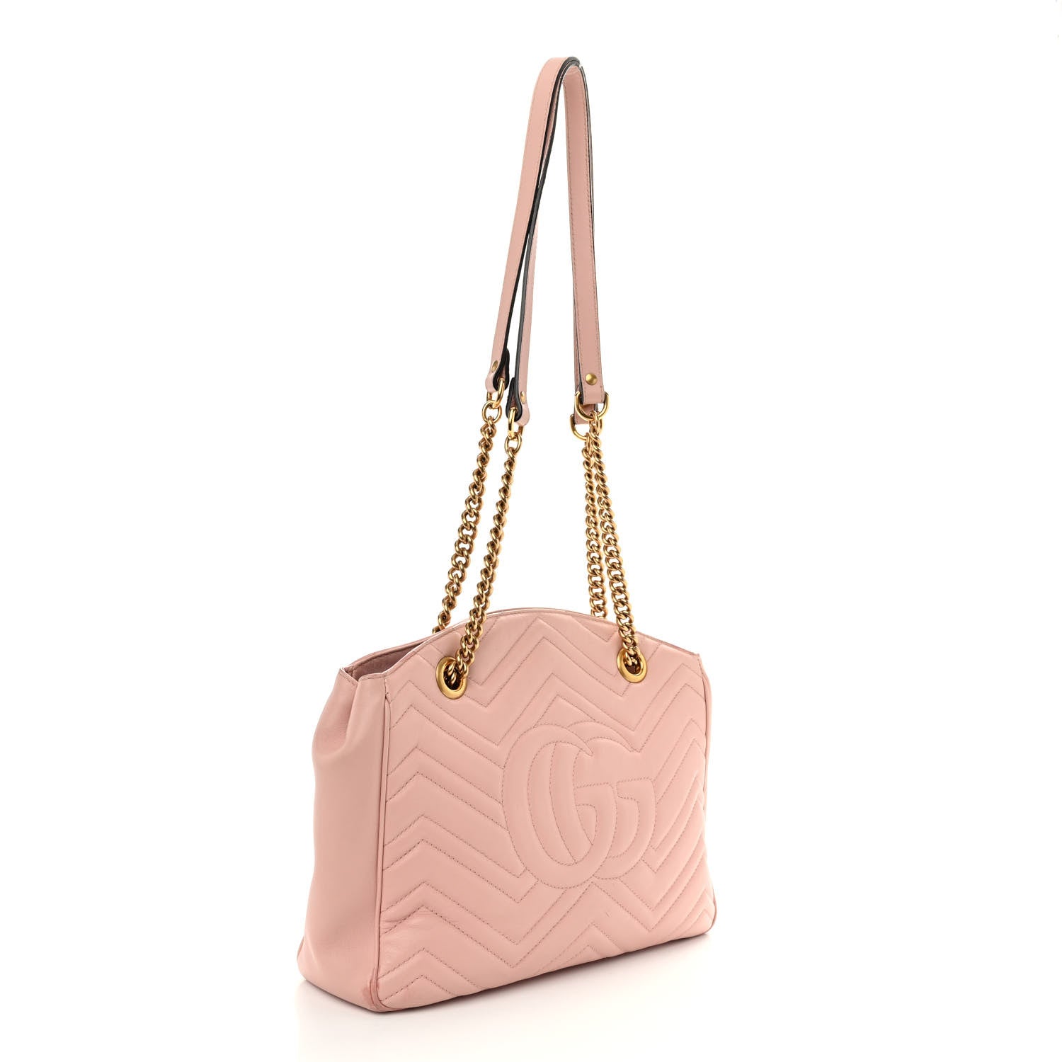 Gucci Calfskin Matelasse Medium GG Marmont Open Top Shoulder Bag Perfect Pink 3 of 16