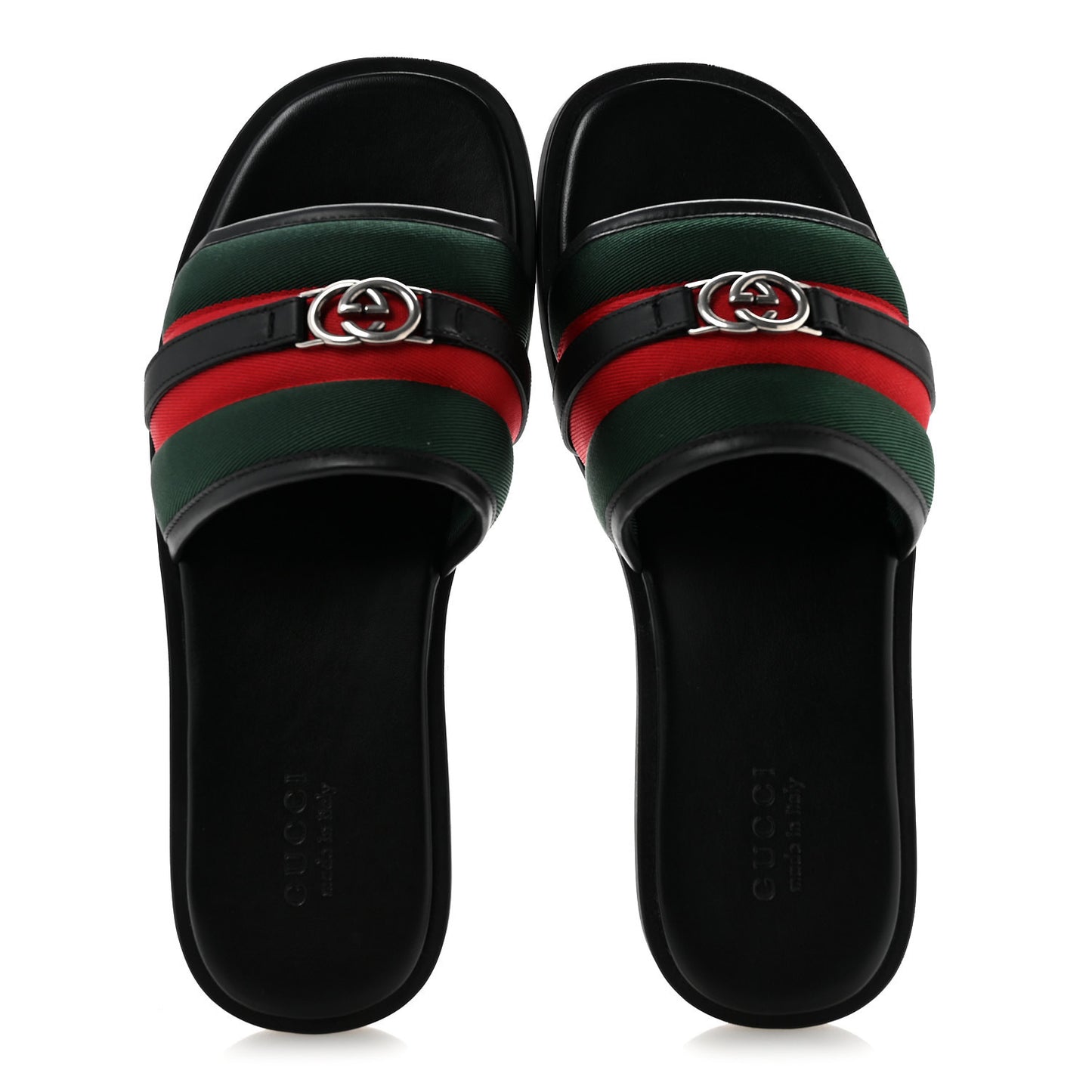 Nylon Calfskin Web Interlocking G Maverik Slide Sandals 12 Black Green Red
