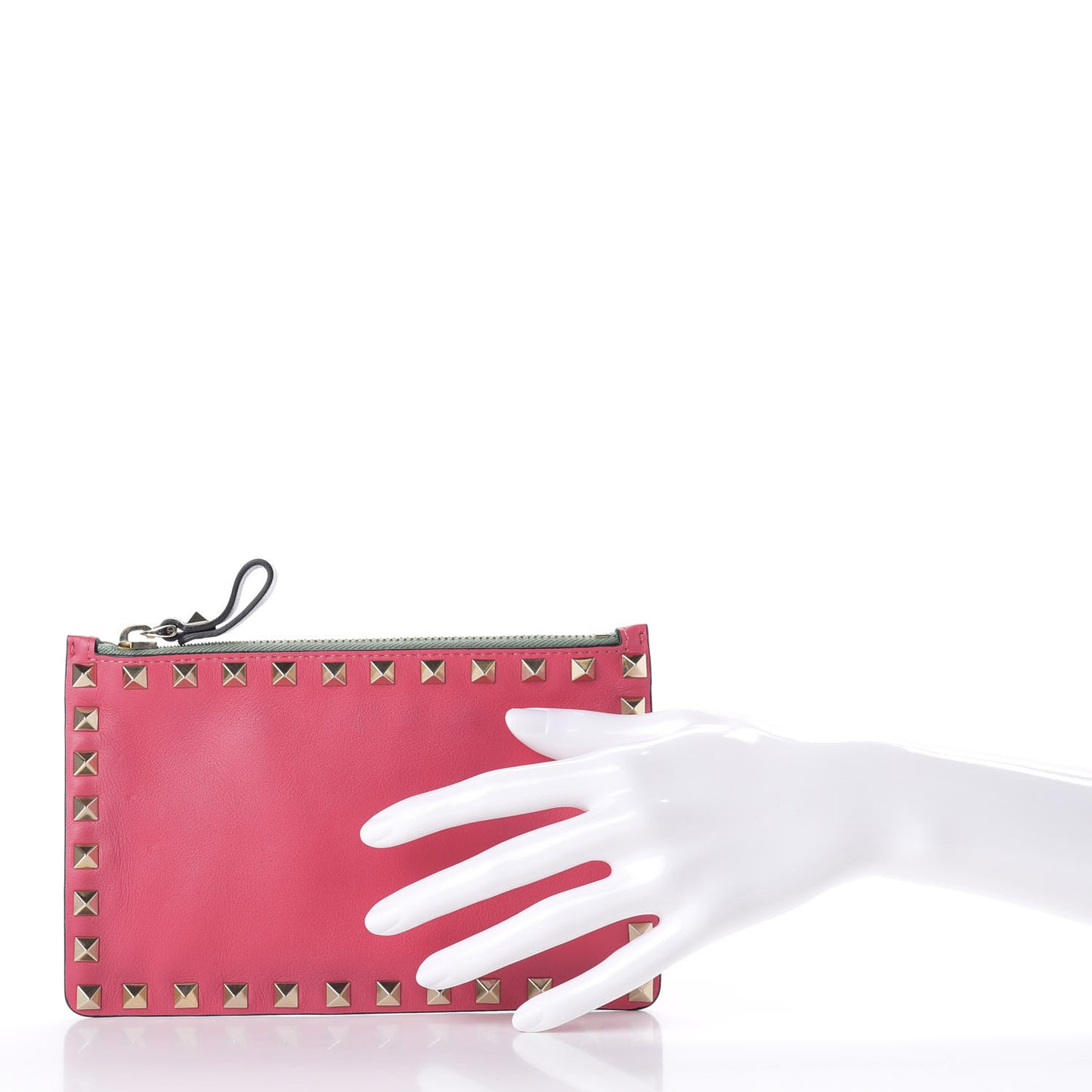Vitello Italian Pop Small Rockstud Zip Pouch Deep Rose Scarlet