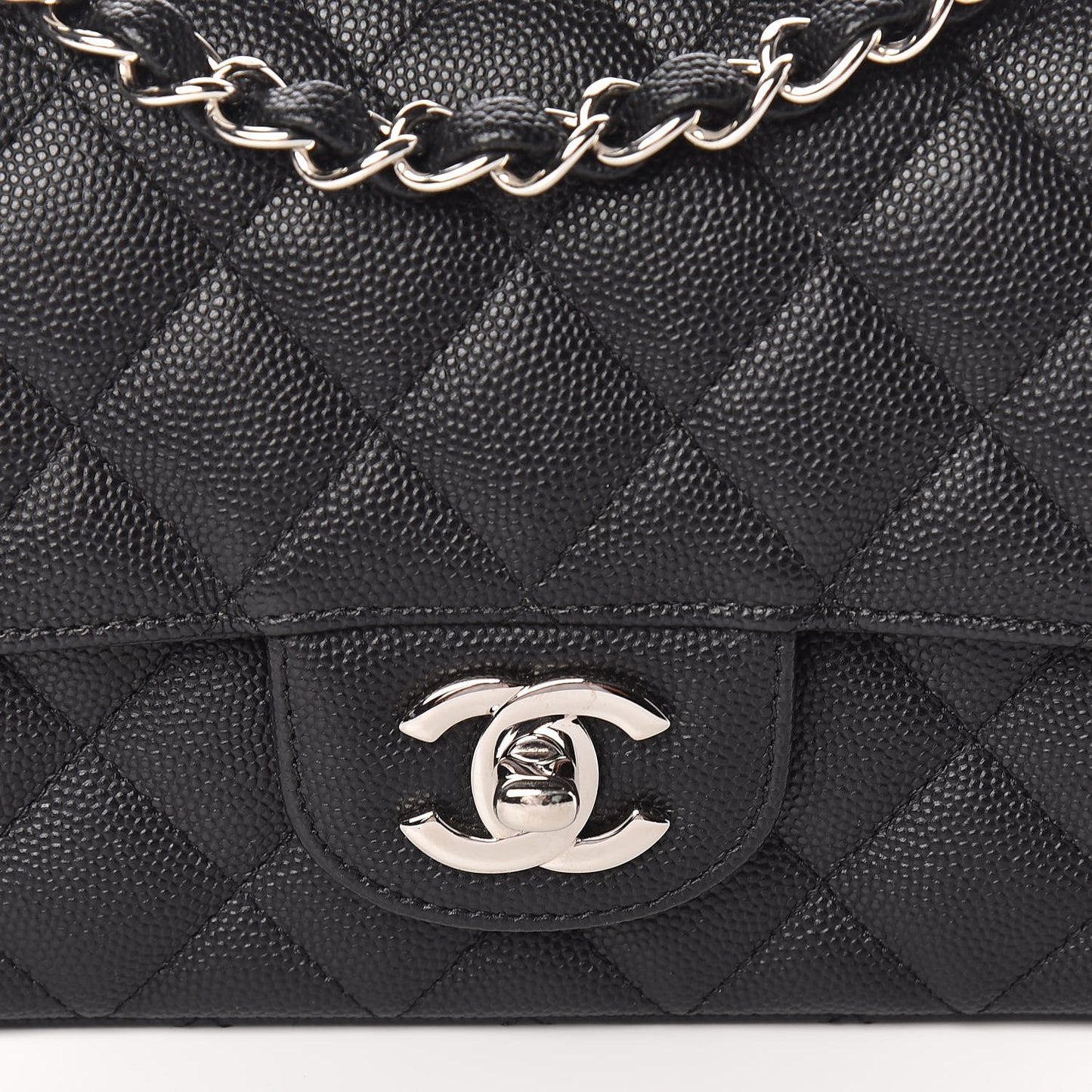 Iridescent Caviar Quilted Mini Rectangular Flap Black
