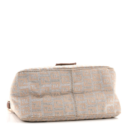 Fendi Metallic Jacquard Zucchino Suede Mini Mama Baguette Cipria Argento Grigio 4 of 9