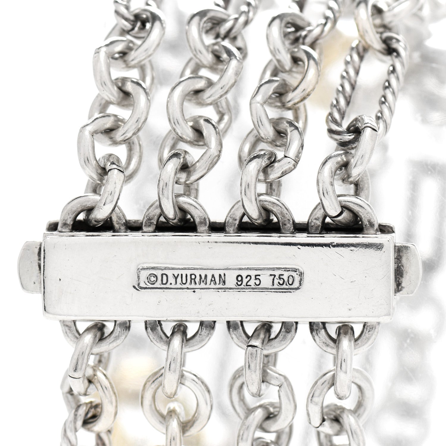 David Yurman Sterling Silver 18K Yellow Gold Figaro Four Row Chain Bracelet 3 of 3