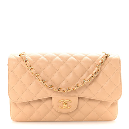 Chanel Caviar Quilted Jumbo Double Flap Beige 1 of 10