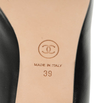 Chanel Lambskin Patent Calfskin Pearl Camellia Cap Toe Pumps 39 Black 7 of 8