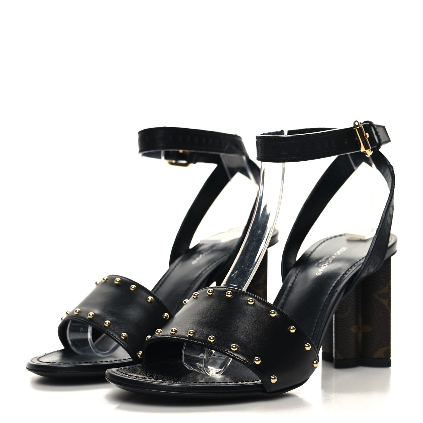 Calfskin Studded Monogram Silhouette Sandals 36 Black