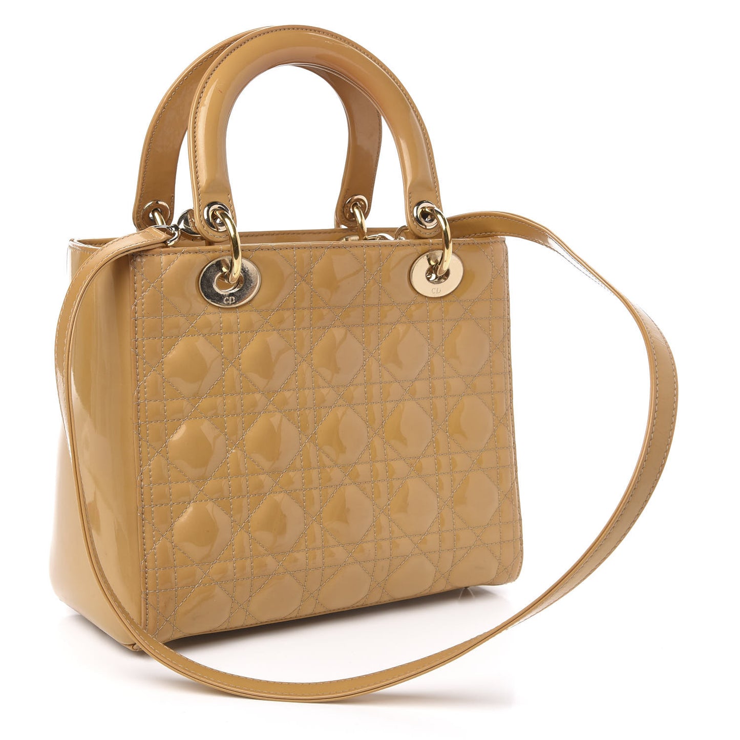 Patent Cannage Medium Lady Dior Beige