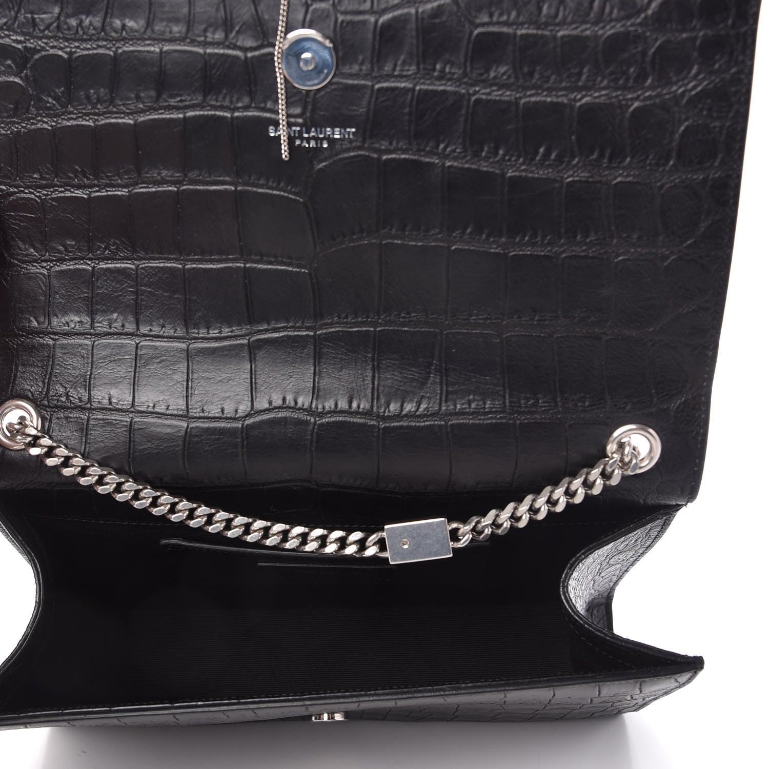 Saint Laurent Calfskin Crocodile Embossed Medium Classic Monogram Kate Tassel Satchel Black 5 of 10