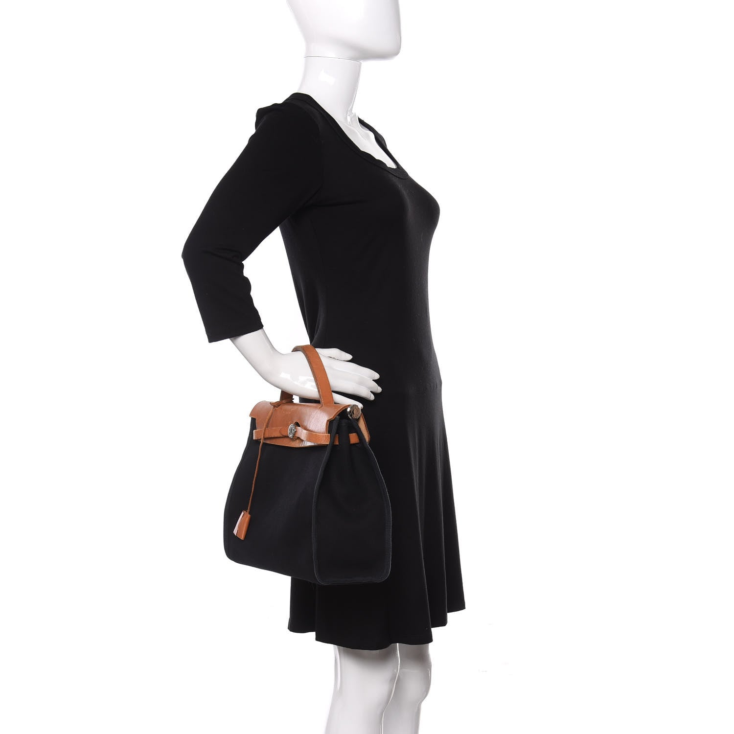Hermes Toile Vache Calfskin Herbag 30 PM Black Natural 2 of 15