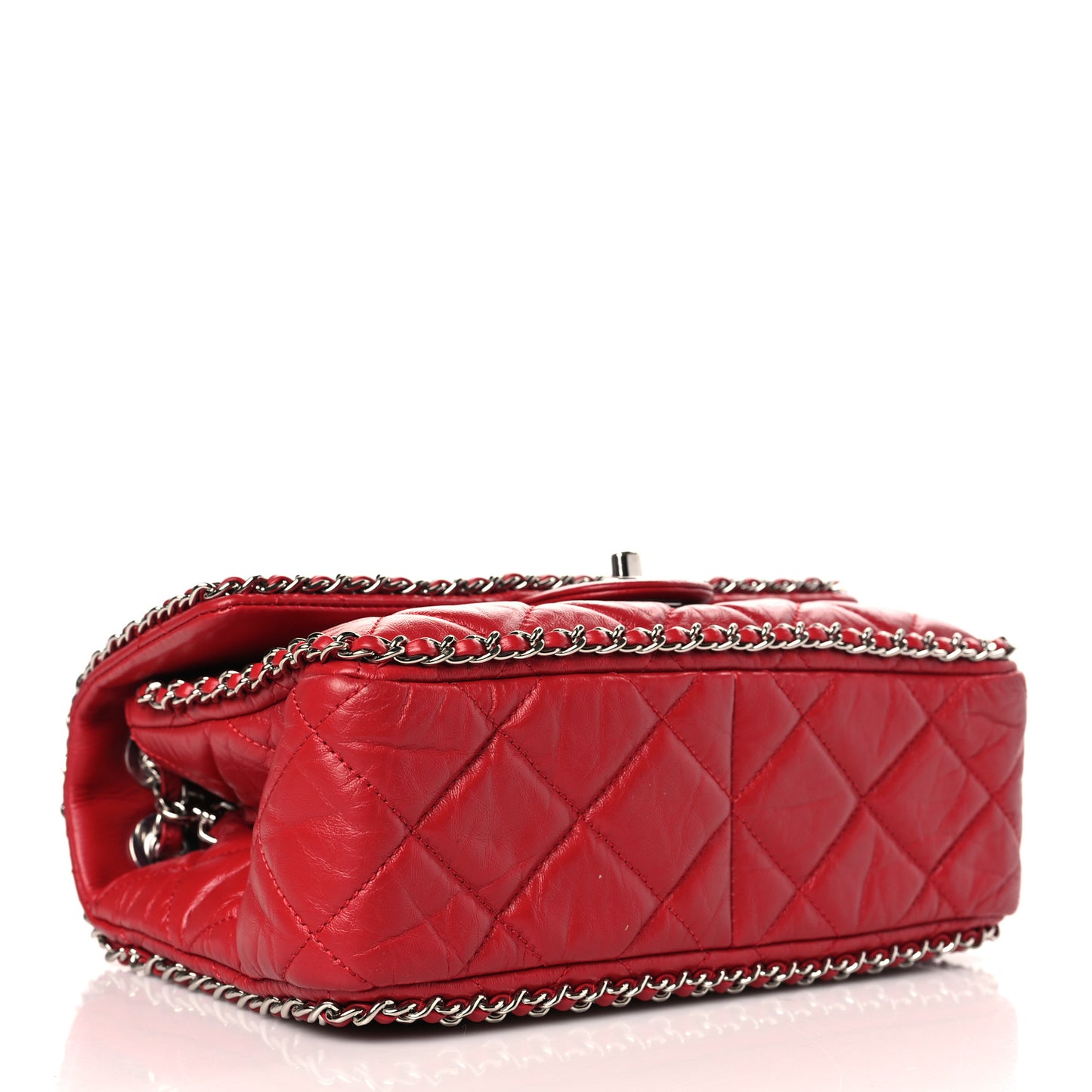 Crumpled Calfskin Medium Chain All Over Flap Red