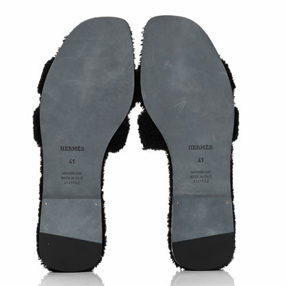 Hermes Woolskin Oran Sandals 41 Black 7 of 10