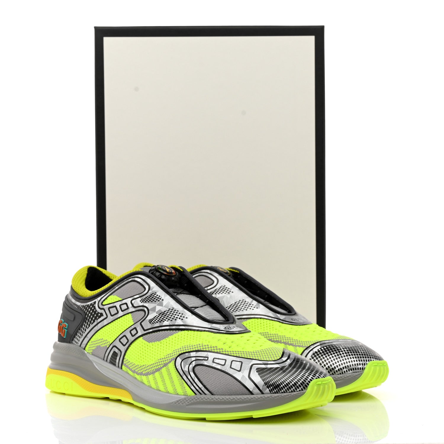 Gucci Fabric Mens Ultrapace R Mid Top Sneakers 11 Grey Neon Yellow Silver Loess 8 of 8