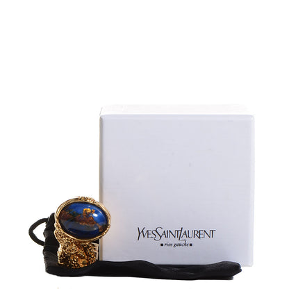 Saint Laurent Glass Cabochon Arty Ovale Ring 7 Blue Gold 5 of 5