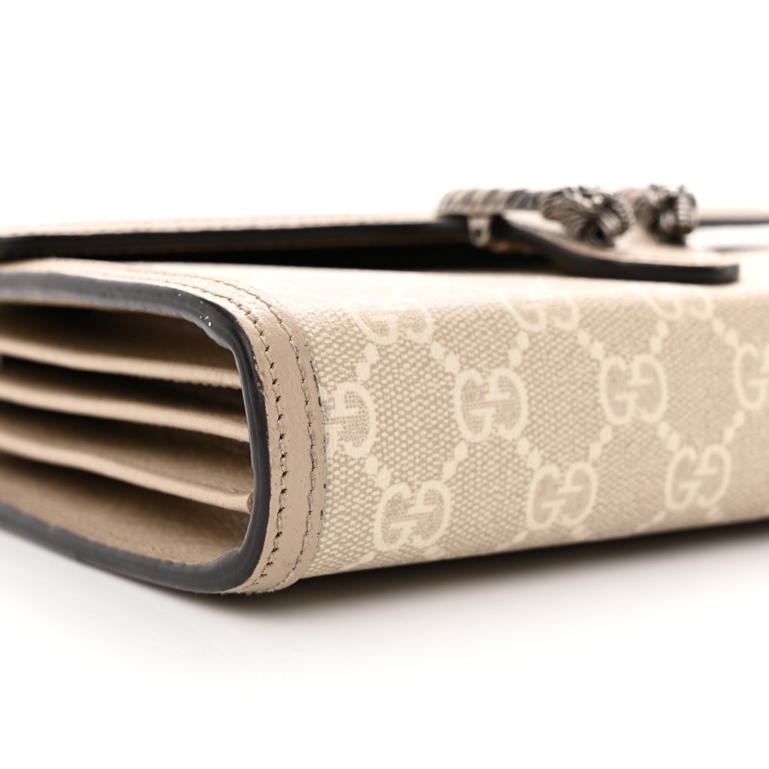 Gucci GG Supreme Monogram Textured Dollar Calfskin Mini Dionysus Chain Wallet Beige Mystic White Oatmeal 9 of 10