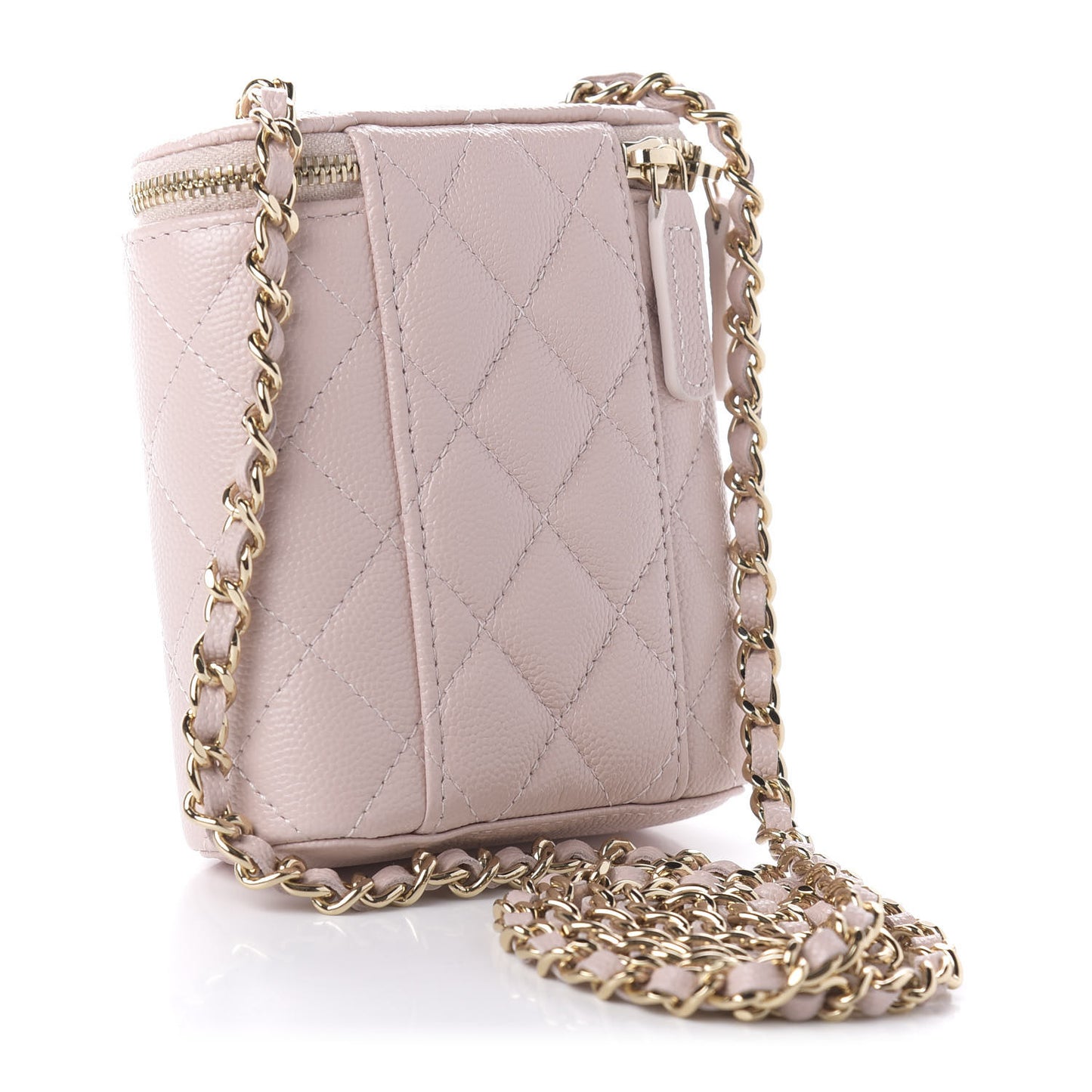 Caviar Quilted Small Vertical Coco Beauty Vanity Case With Chain Light Pink